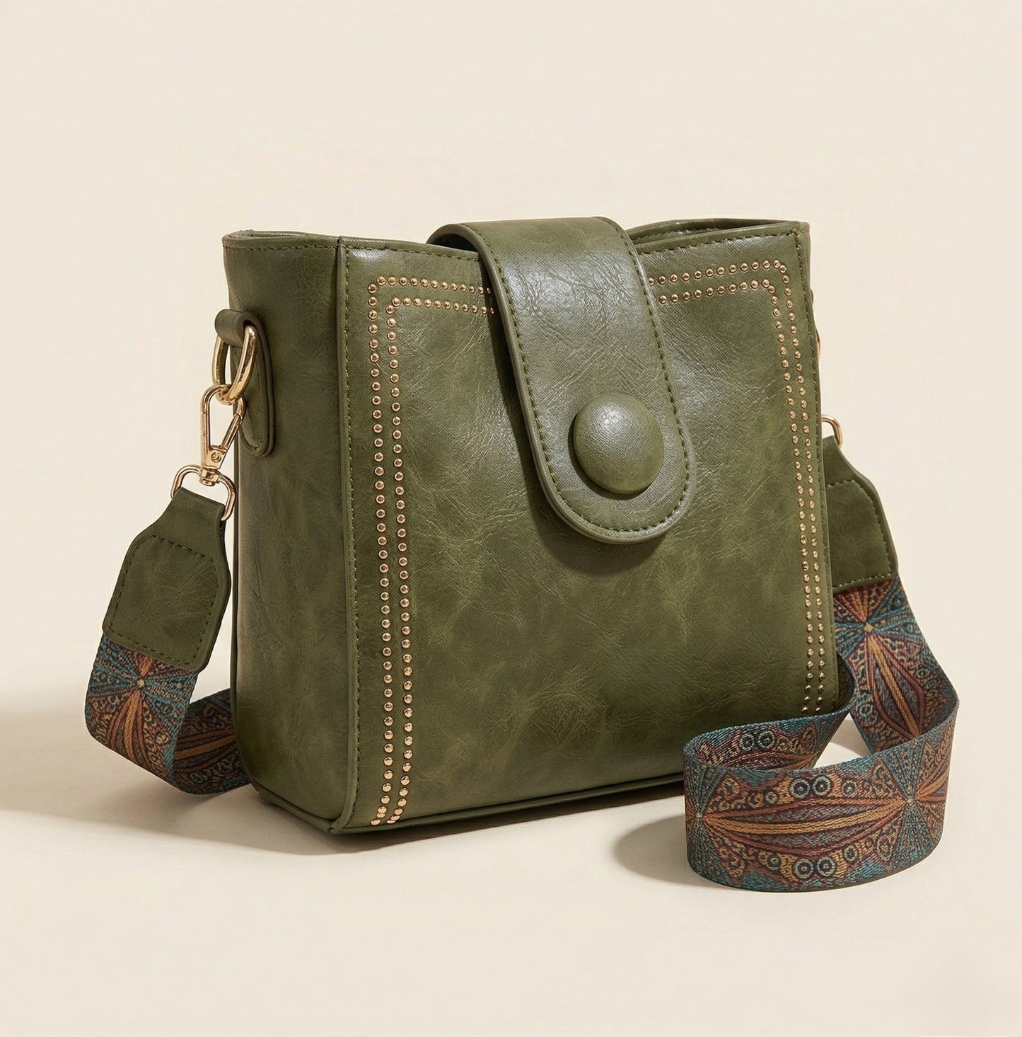 Maviglow™ – Vintage Stud Crossbody Bag with Boho Wide Strap 