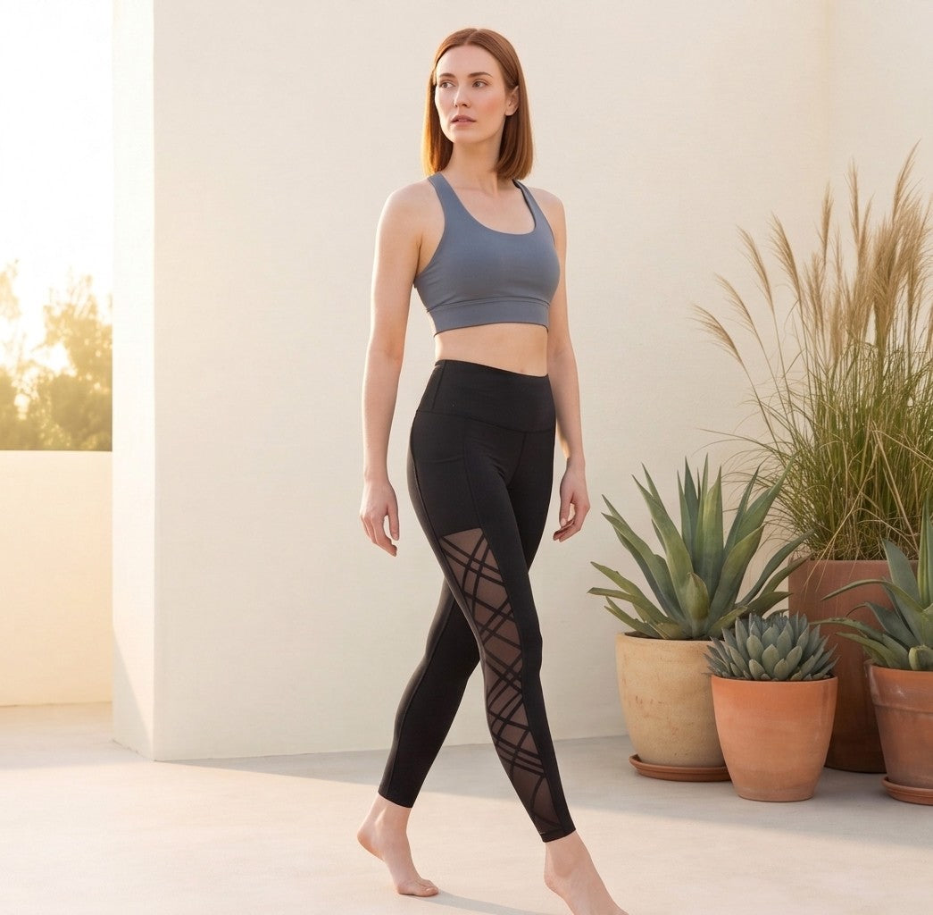 Maviglow™ – High Waist Mesh Panel Butt Lift Yoga Leggings with Pockets 