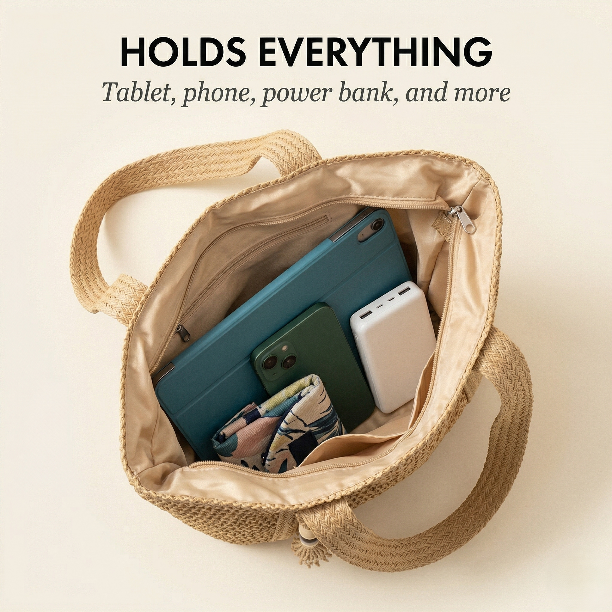 Maviglow™ – Woven Straw Tote Bag with Zipper, Tassel & Boho Style 