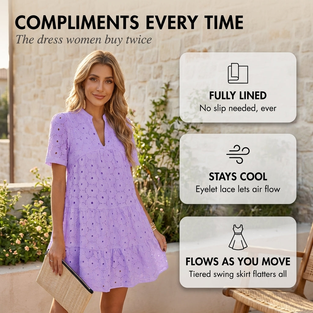 Petalia™ – Flowy Eyelet Babydoll Swing Mini Dress for Women + 50 % OFF