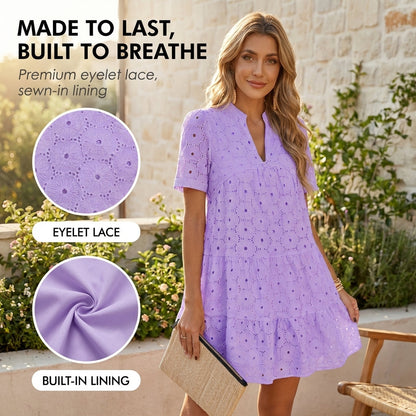 Petalia™ – Flowy Eyelet Babydoll Swing Mini Dress for Women + 50 % OFF