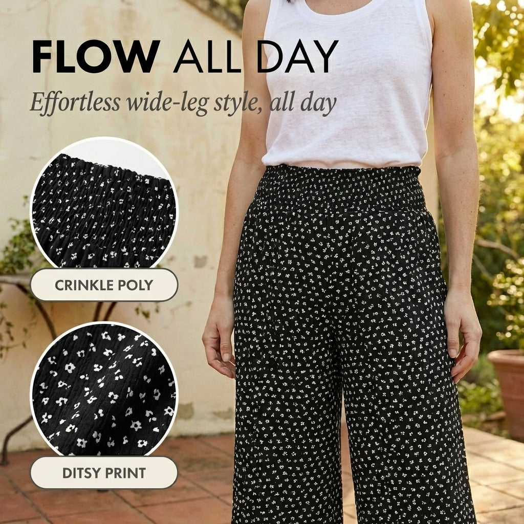 Maviglow™ – Smocked High Waist Flowy Wide Leg Pants + 50% OFF