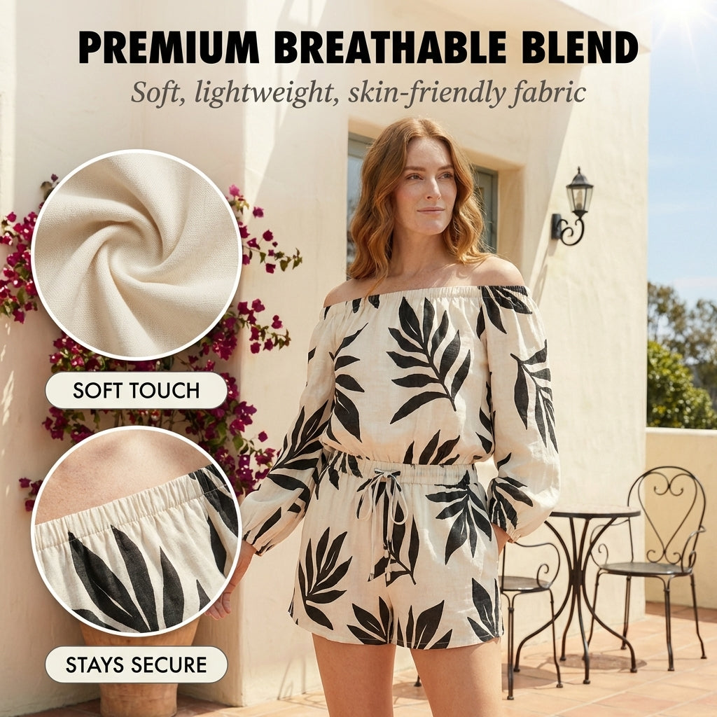 Maviglow™ – Off-Shoulder Drawstring Waist Floral Print Romper