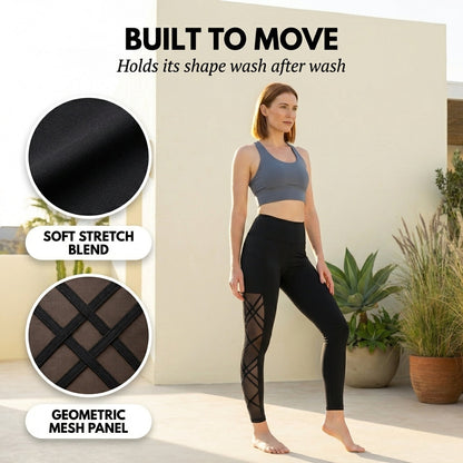 Maviglow™ – High Waist Mesh Panel Butt Lift Yoga Leggings with Pockets 