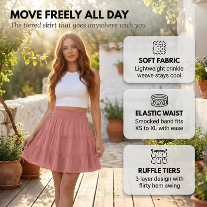 Maviglow™ – Smocked Waist Tiered Ruffle Flowy Mini Skort + 50% OFF