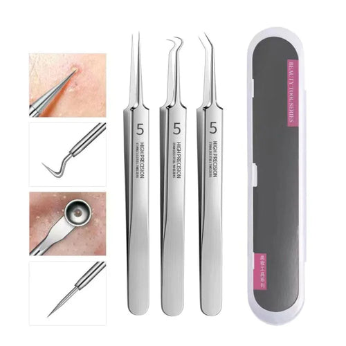 Professional Facial Blackhead Remover Tweezers (4Pcs+Box)