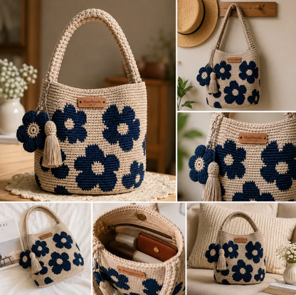 Handmade-Crocheted Flower Tote Bag