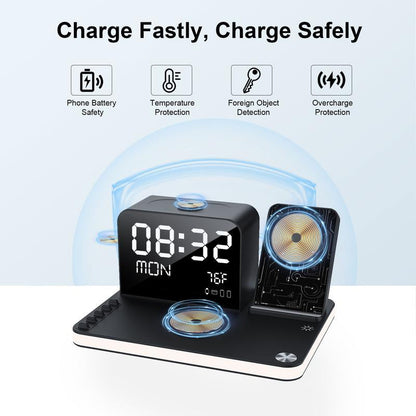 BLKE 7-in-1 Wireless Charging Station - Fast MagSafe Charger with Touch Night Light, Bluetooth Timesync, Digital Display & 33W Adapter for iPhone 16/15/14/13/12, AirPods, Apple Watch & Android Phones