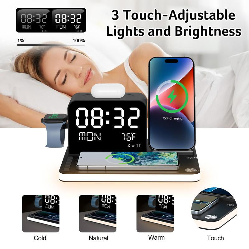 BLKE 7-in-1 Wireless Charging Station - Fast MagSafe Charger with Touch Night Light, Bluetooth Timesync, Digital Display & 33W Adapter for iPhone 16/15/14/13/12, AirPods, Apple Watch & Android Phones