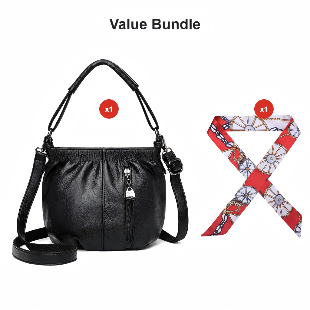 👜50% OFF NOW🎀Casual Pleated Bucket Leather Handbag – Soft Leather, Versatile Style & Adjustable Shoulder Strap✨