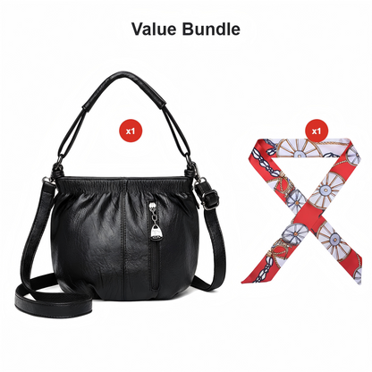 👜50% OFF NOW🎀Casual Pleated Bucket Leather Handbag – Soft Leather, Versatile Style & Adjustable Shoulder Strap✨