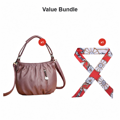 👜50% OFF NOW🎀Casual Pleated Bucket Leather Handbag – Soft Leather, Versatile Style & Adjustable Shoulder Strap✨