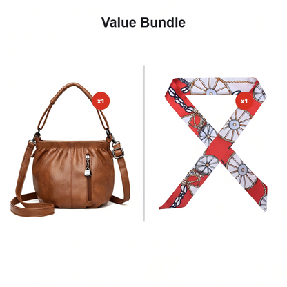 👜50% OFF NOW🎀Casual Pleated Bucket Leather Handbag – Soft Leather, Versatile Style & Adjustable Shoulder Strap✨