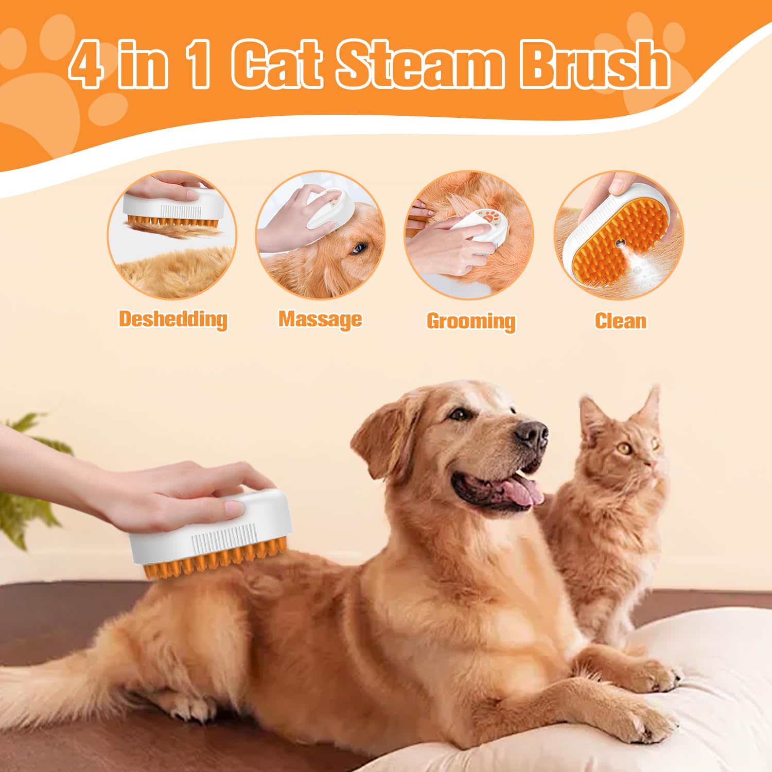 3-in-1 Electric Steam Pet Grooming Brush