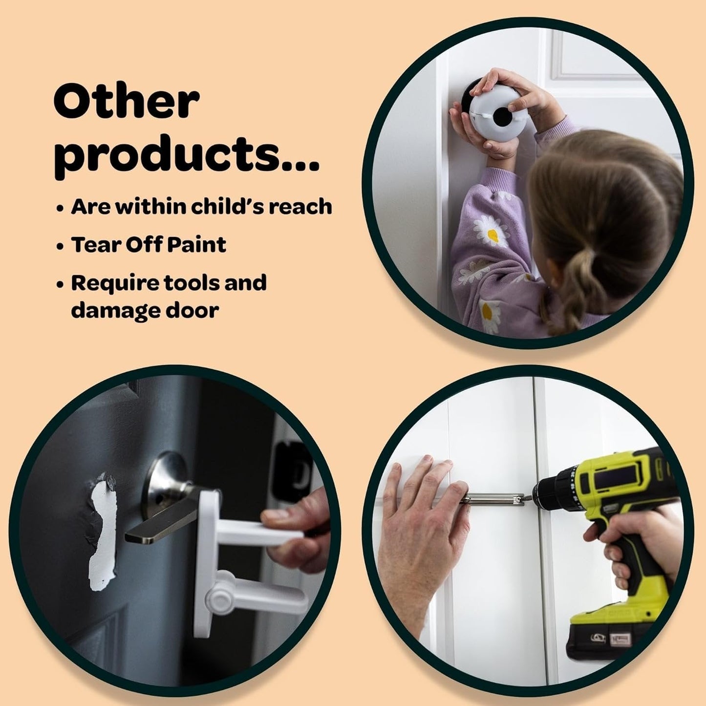 The Snap-On Door Lock Kids Can't Reach or Defeat - No Tools or Adhesives Required