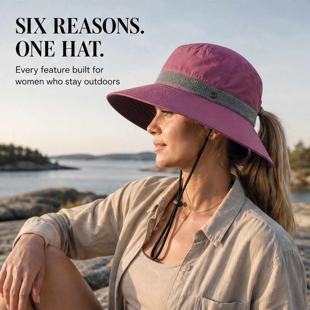 Maviglow™ – Packable Wide-Brim UPF50+ Sun Hat with Ponytail Hole 