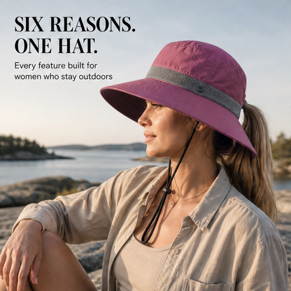 Maviglow™ – Packable Wide-Brim UPF50+ Sun Hat with Ponytail Hole 
