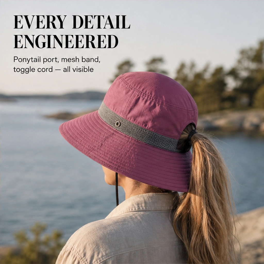 Maviglow™ – Packable Wide-Brim UPF50+ Sun Hat with Ponytail Hole 