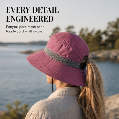Maviglow™ – Packable Wide-Brim UPF50+ Sun Hat with Ponytail Hole 