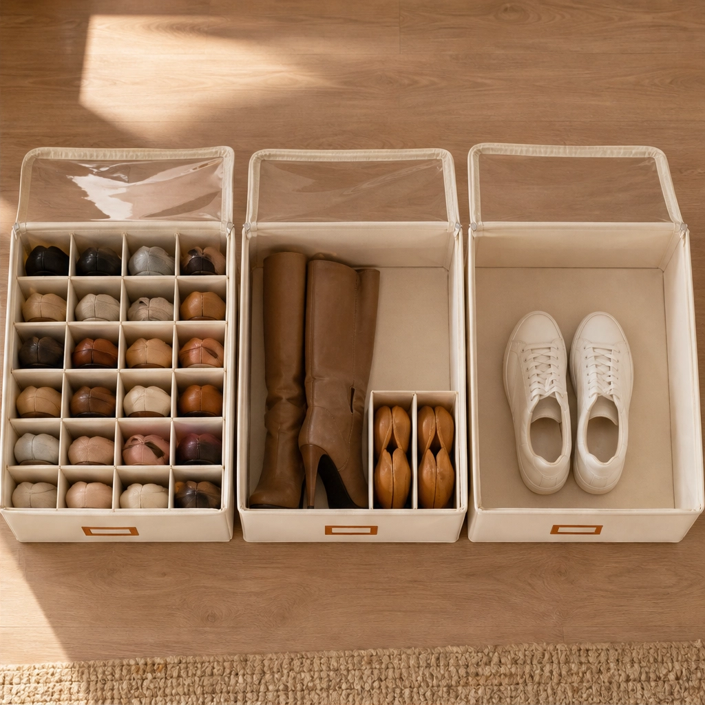 Maviglow™ – Foldable Clear-Top Shoe Storage Box with Adjustable Dividers 