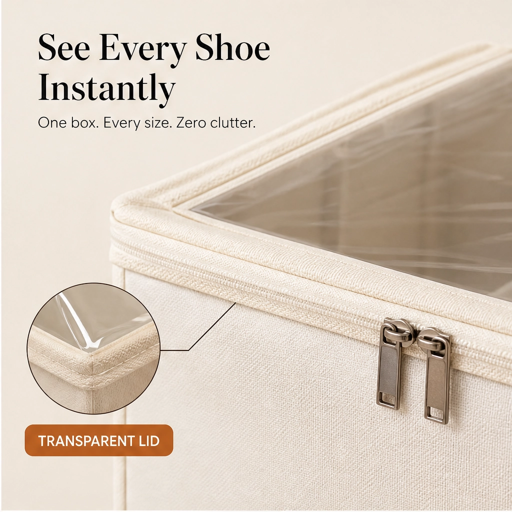 Maviglow™ – Foldable Clear-Top Shoe Storage Box with Adjustable Dividers 