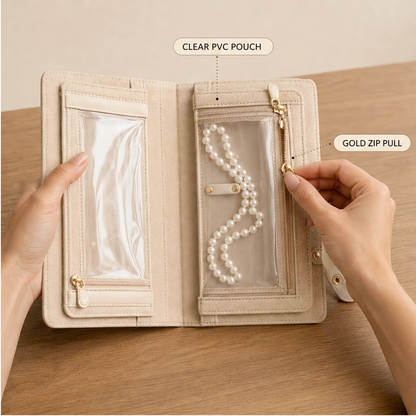 Maviglow™ – Quilted Travel Jewelry Book with Tangle-Free Grid Pockets 