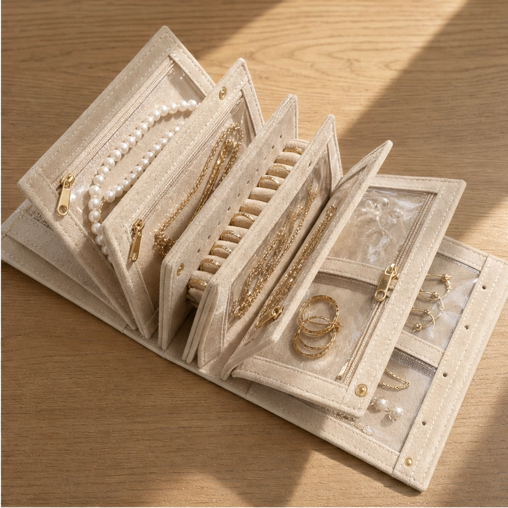 Maviglow™ – Quilted Travel Jewelry Book with Tangle-Free Grid Pockets 