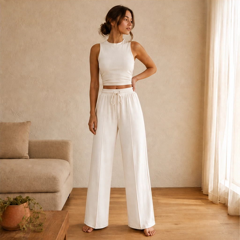 Maviglow™ – Ribbed Knit Sleeveless Crop Top & Wide-Leg Pants 2-Piece Set 