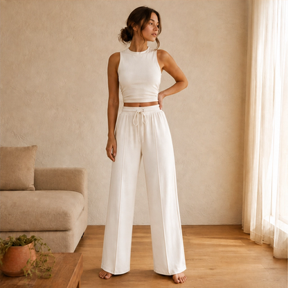 Maviglow™ – Ribbed Knit Sleeveless Crop Top & Wide-Leg Pants 2-Piece Set 