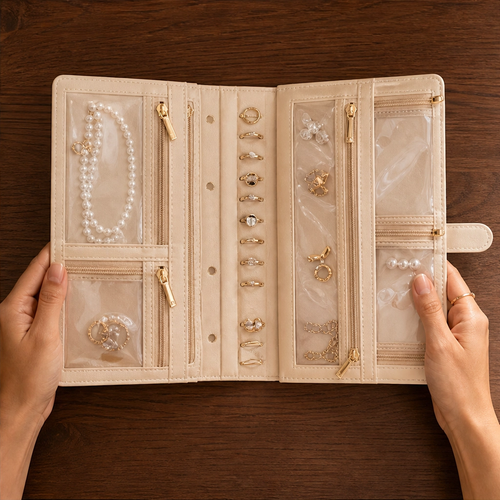 Maviglow™ – Quilted Travel Jewelry Book with Tangle-Free Grid Pockets 