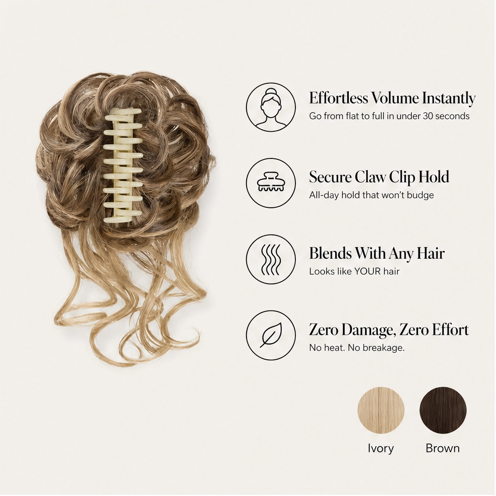 Maviglow™ – Fluffy Volume Bun Hairpiece with Detachable Claw-Clip Design 