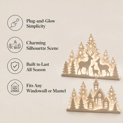 Light-Up Deer & Village Scene 2-Piece Window Decor + 50% OFF