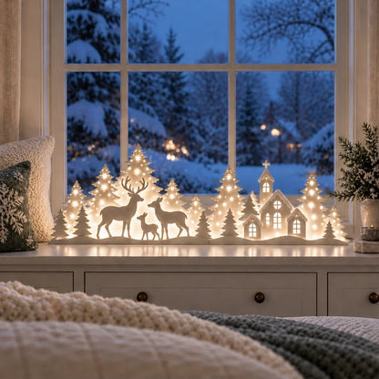 Light-Up Deer & Village Scene 2-Piece Window Decor + 50% OFF