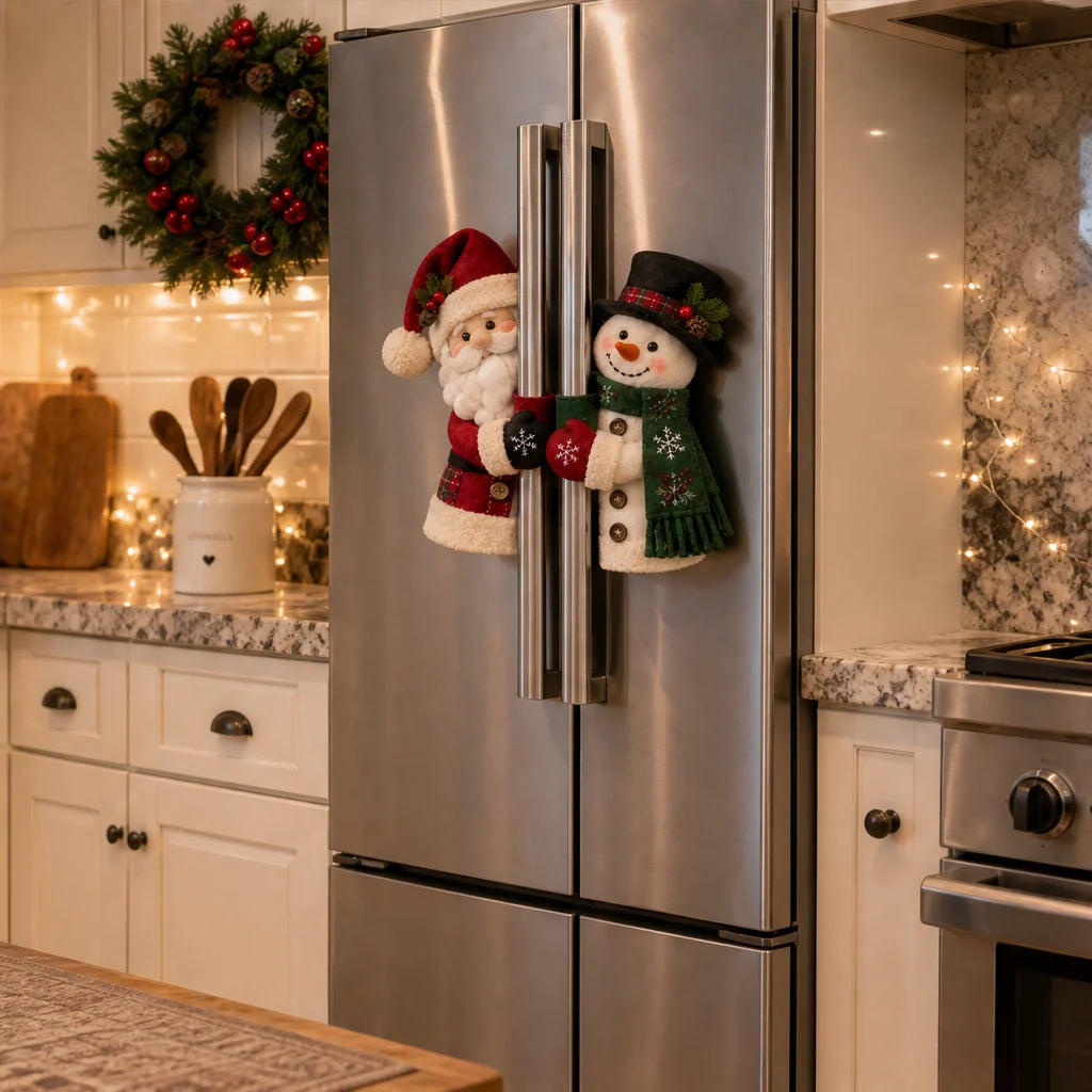 Hollyhug – Plush Santa & Snowman Fridge Handle Huggers, Set of 2 + 50% OFF