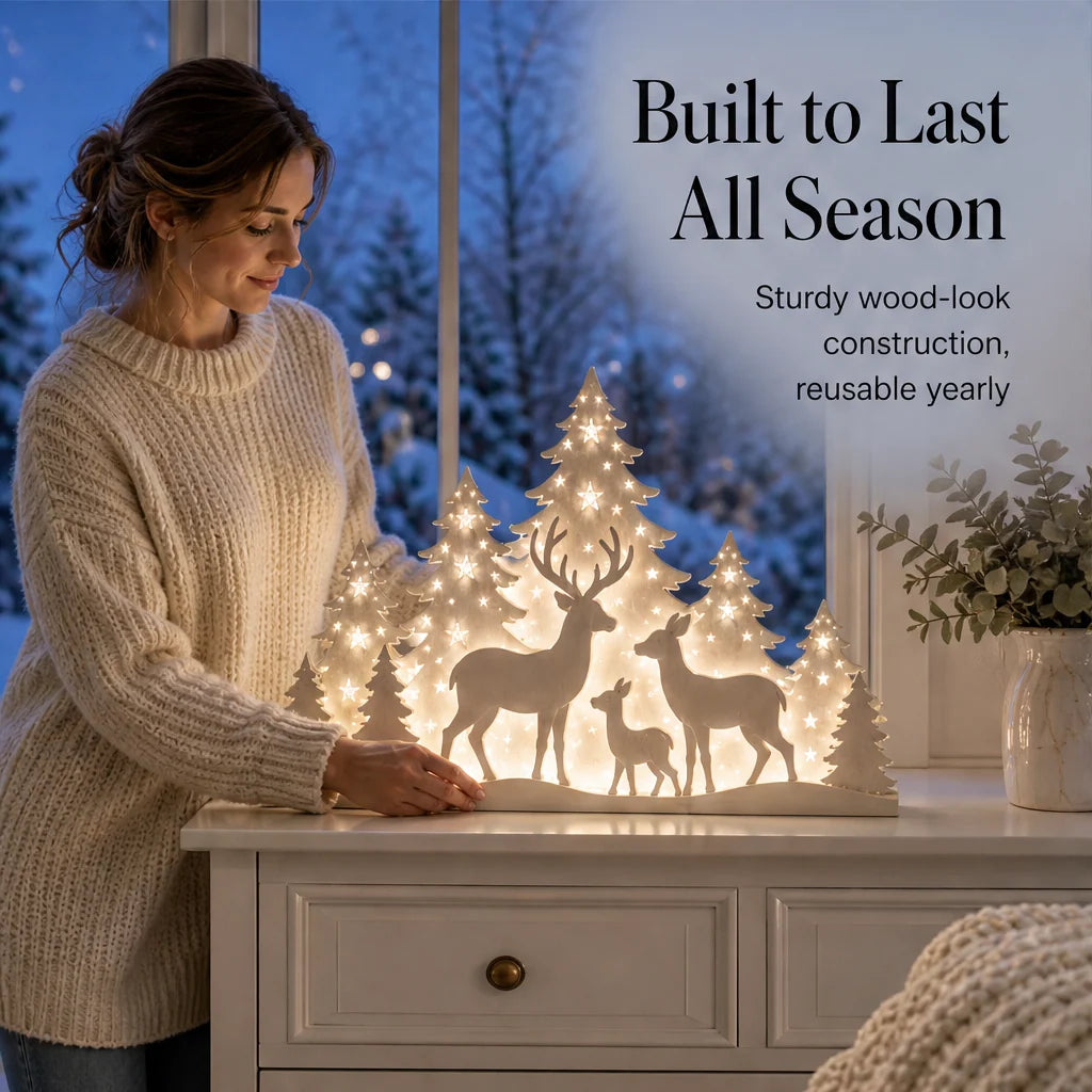 Light-Up Deer & Village Scene 2-Piece Window Decor + 50% OFF