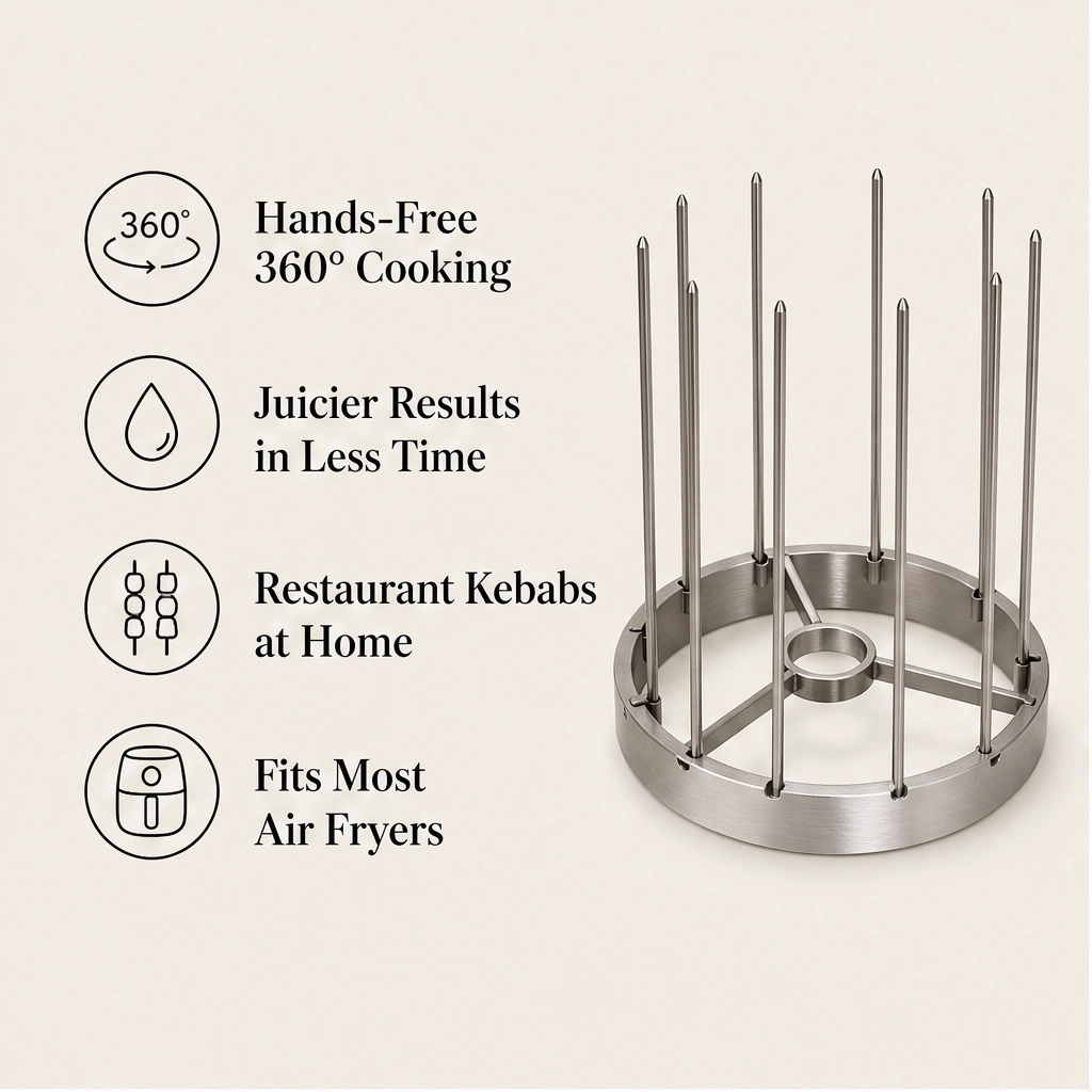 Searspire – 360° Vertical Skewer Grill Stand for Air Fryers, No-Flip & Dishwasher-Safe + 50% OFF