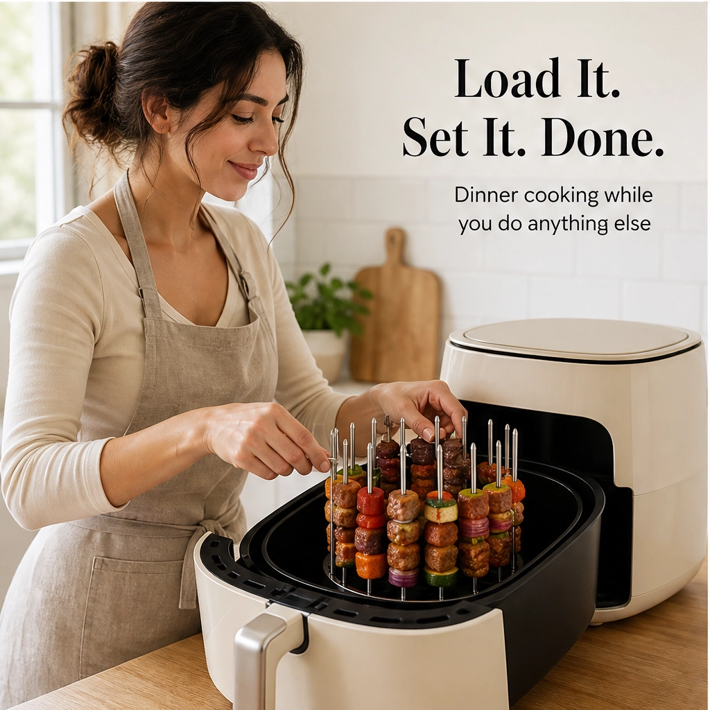 Searspire – 360° Vertical Skewer Grill Stand for Air Fryers, No-Flip & Dishwasher-Safe + 50% OFF