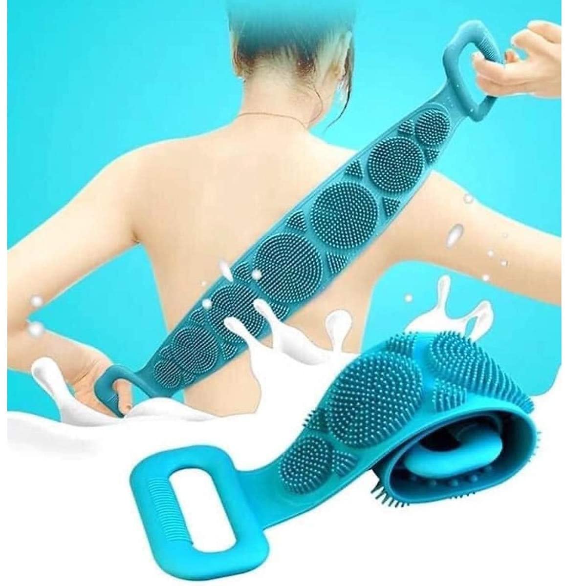 LAMANSH Multicolor / Rubber / 3 LAMANSH® (pack of 3) Silicone Body Back Scrubber Big Size 71x10cm, Double Side Bathing Brush for Skin Deep Cleaning Massage, Dead Skin Removal Exfoliating Belt for Shower