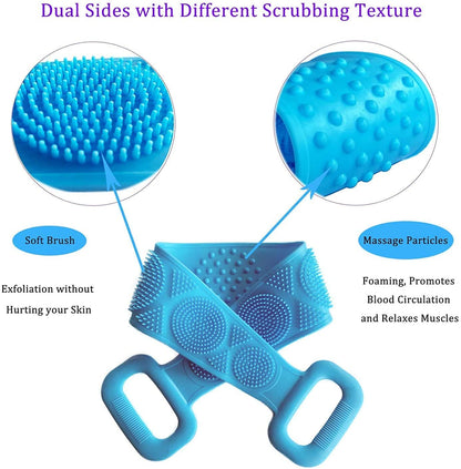 LAMANSH Multicolor / Rubber / 3 LAMANSH® (pack of 3) Silicone Body Back Scrubber Big Size 71x10cm, Double Side Bathing Brush for Skin Deep Cleaning Massage, Dead Skin Removal Exfoliating Belt for Shower