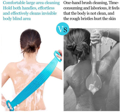 LAMANSH Multicolor / Rubber / 3 LAMANSH® (pack of 3) Silicone Body Back Scrubber Big Size 71x10cm, Double Side Bathing Brush for Skin Deep Cleaning Massage, Dead Skin Removal Exfoliating Belt for Shower