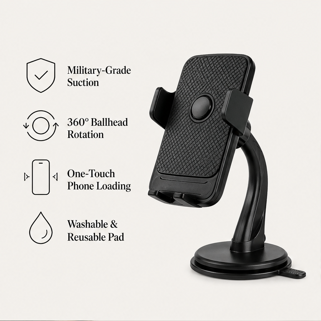 Mavigolw – Bendable 360° Car Phone Holder with Washable Suction Grip 