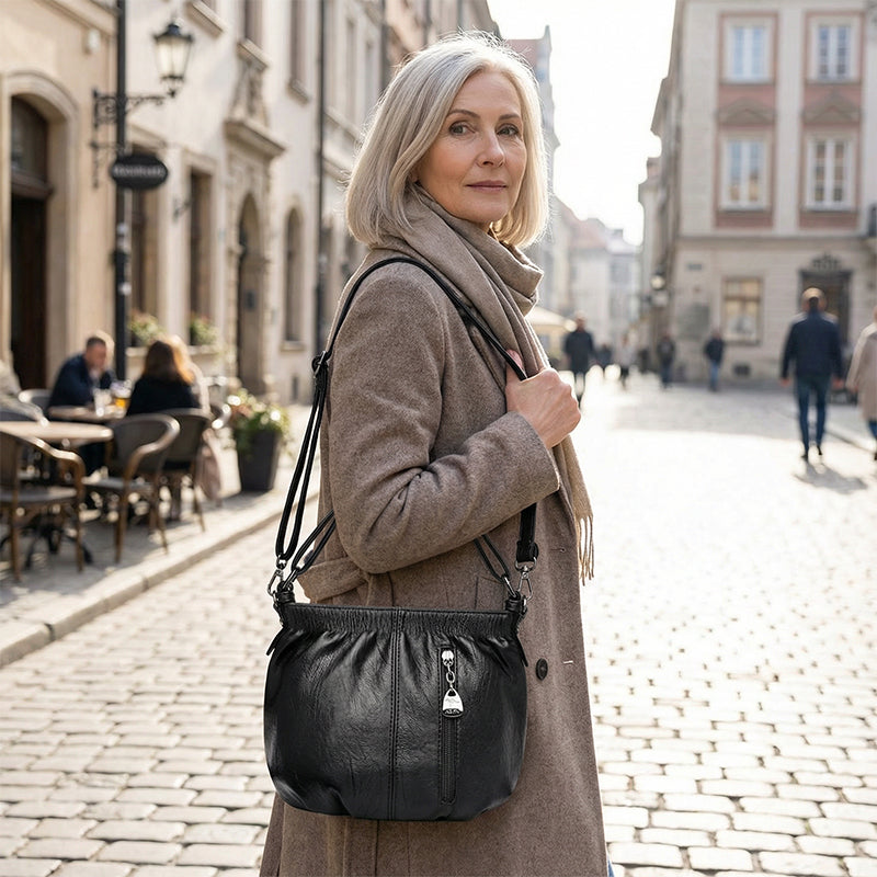 👜50% OFF NOW🎀Casual Pleated Bucket Leather Handbag – Soft Leather, Versatile Style & Adjustable Shoulder Strap✨