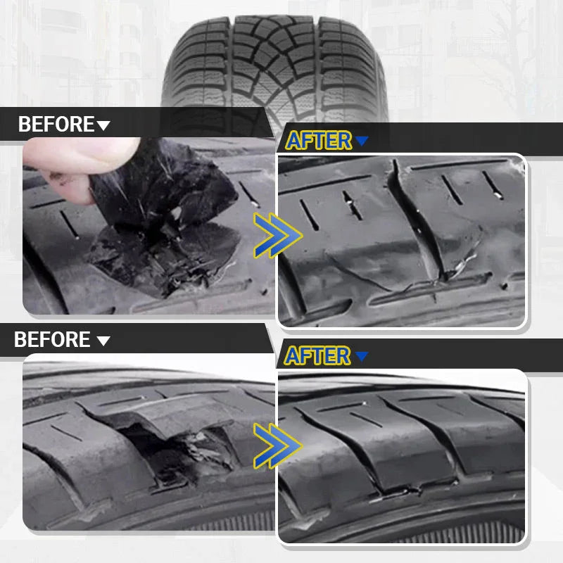Before and after comparison of car tire repair using premium auto tools from clarioy.
