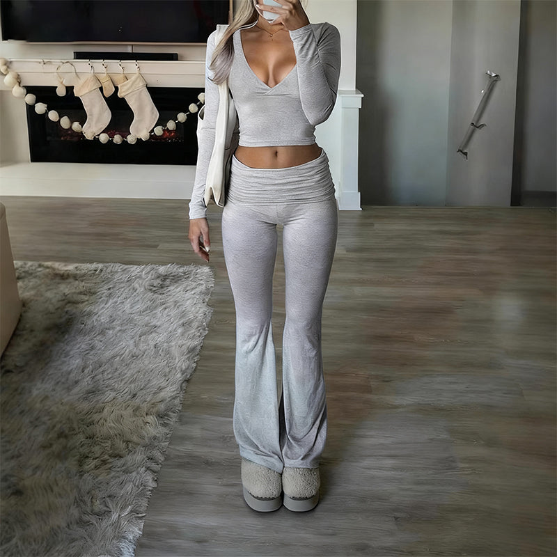 💫 WOMEN'S 2-PC CROP TOP SET - Flowy High-Low Hem & Wide-Leg Pants, Soft Breathable Fabric for Yoga and Casual Wear 🌸🧘‍♀️
