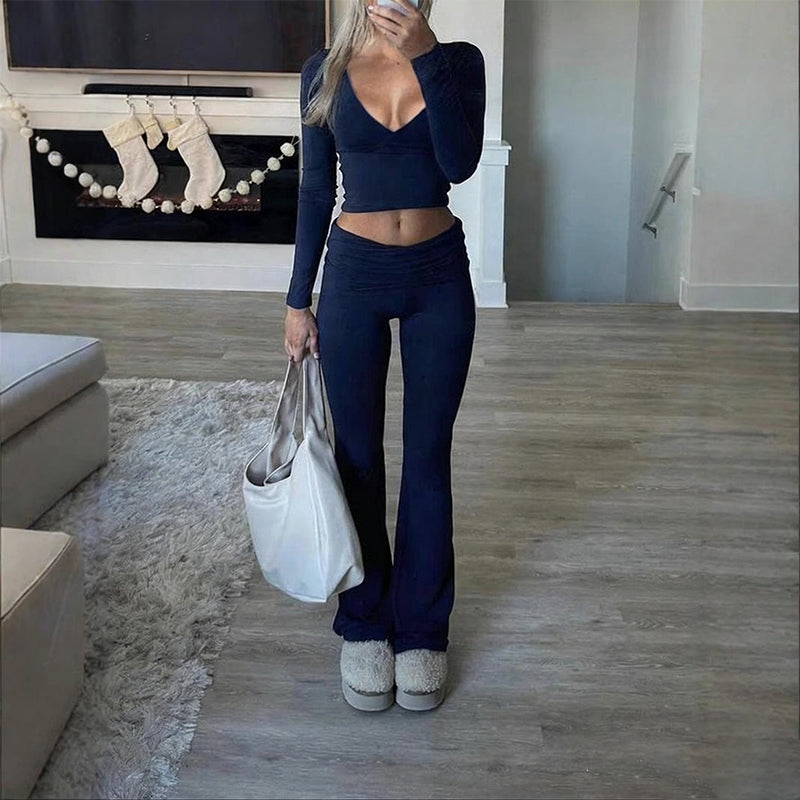 💫 WOMEN'S 2-PC CROP TOP SET - Flowy High-Low Hem & Wide-Leg Pants, Soft Breathable Fabric for Yoga and Casual Wear 🌸🧘‍♀️