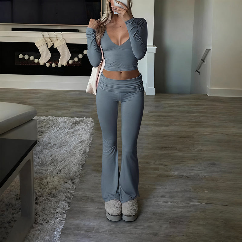 💫 WOMEN'S 2-PC CROP TOP SET - Flowy High-Low Hem & Wide-Leg Pants, Soft Breathable Fabric for Yoga and Casual Wear 🌸🧘‍♀️