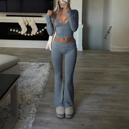 💫 WOMEN'S 2-PC CROP TOP SET - Flowy High-Low Hem & Wide-Leg Pants, Soft Breathable Fabric for Yoga and Casual Wear 🌸🧘‍♀️