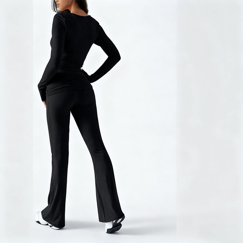 💫 WOMEN'S 2-PC CROP TOP SET - Flowy High-Low Hem & Wide-Leg Pants, Soft Breathable Fabric for Yoga and Casual Wear 🌸🧘‍♀️
