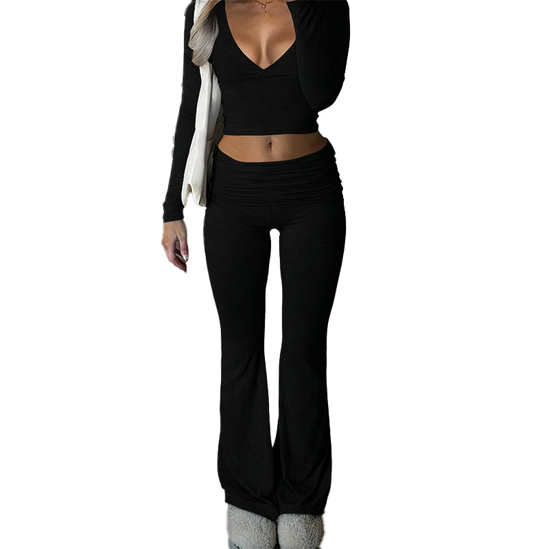 💫 WOMEN'S 2-PC CROP TOP SET - Flowy High-Low Hem & Wide-Leg Pants, Soft Breathable Fabric for Yoga and Casual Wear 🌸🧘‍♀️