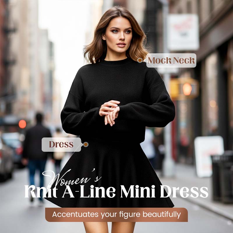 💖New Arrival 50% OFF💖—Women's Mock Neck Knit A-Line Mini Dress